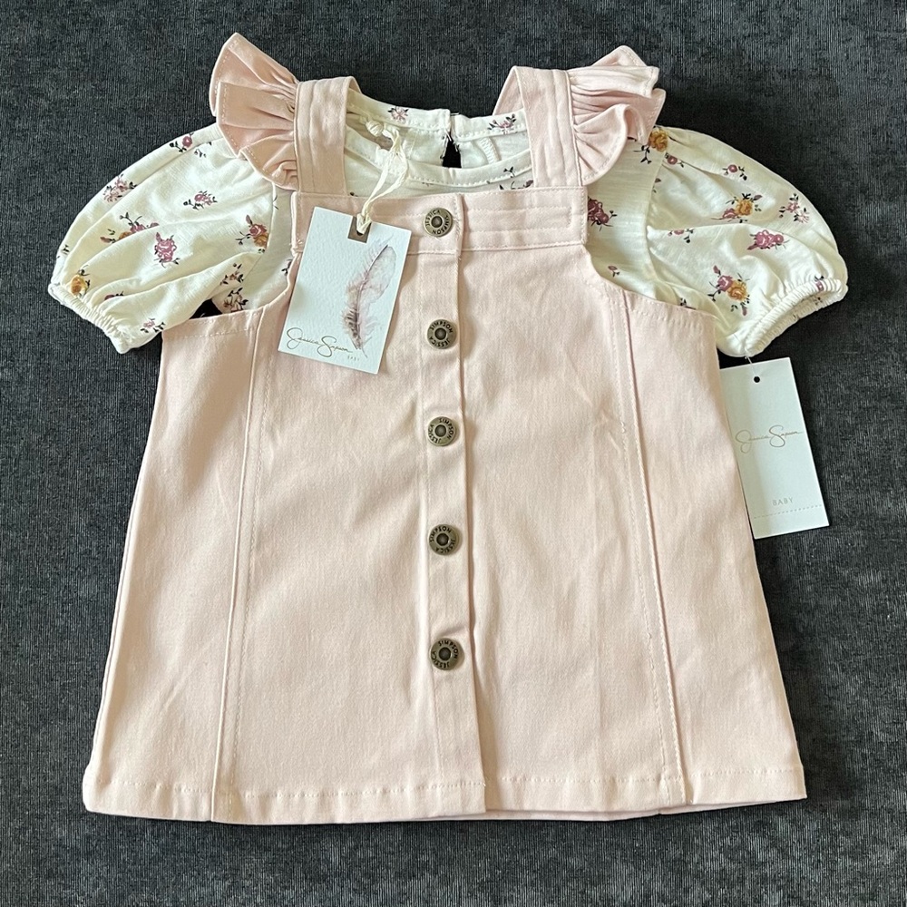 NWT Jessica Simpson Overall Dress Set Size 12 Months